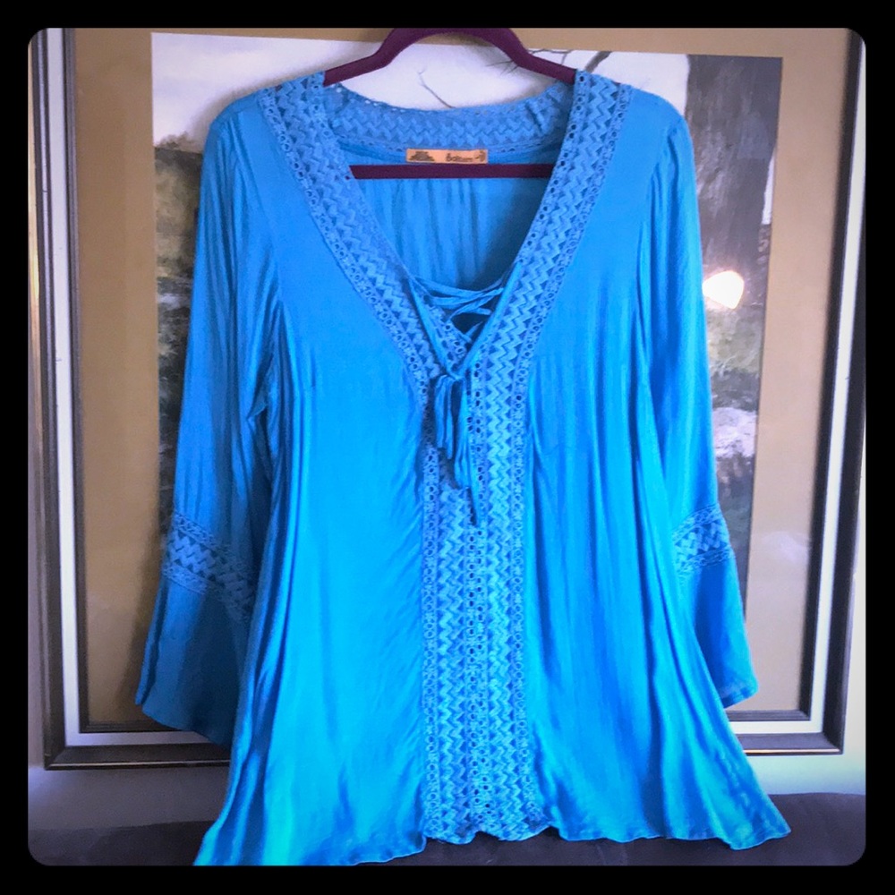 Boho sky blue lace up